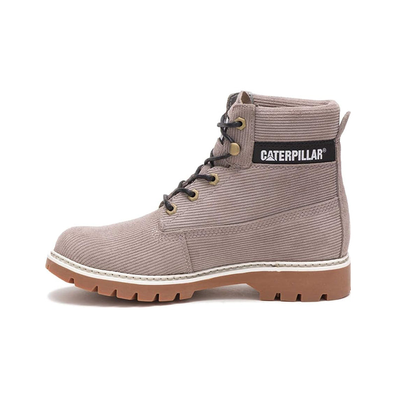 Women's lace-up ankle boots in light grey with Caterpillar logo badge