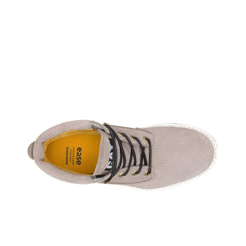 Women's ankle boots with side lacing, light grey fabric upper and padded tongue