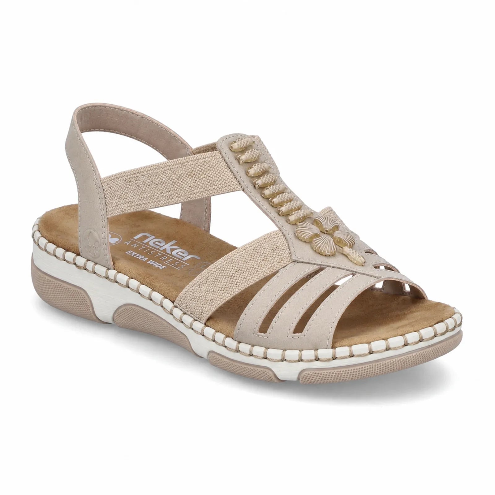 Rieker women's beige comfort sandals with wide fit and lightweight wedge sole