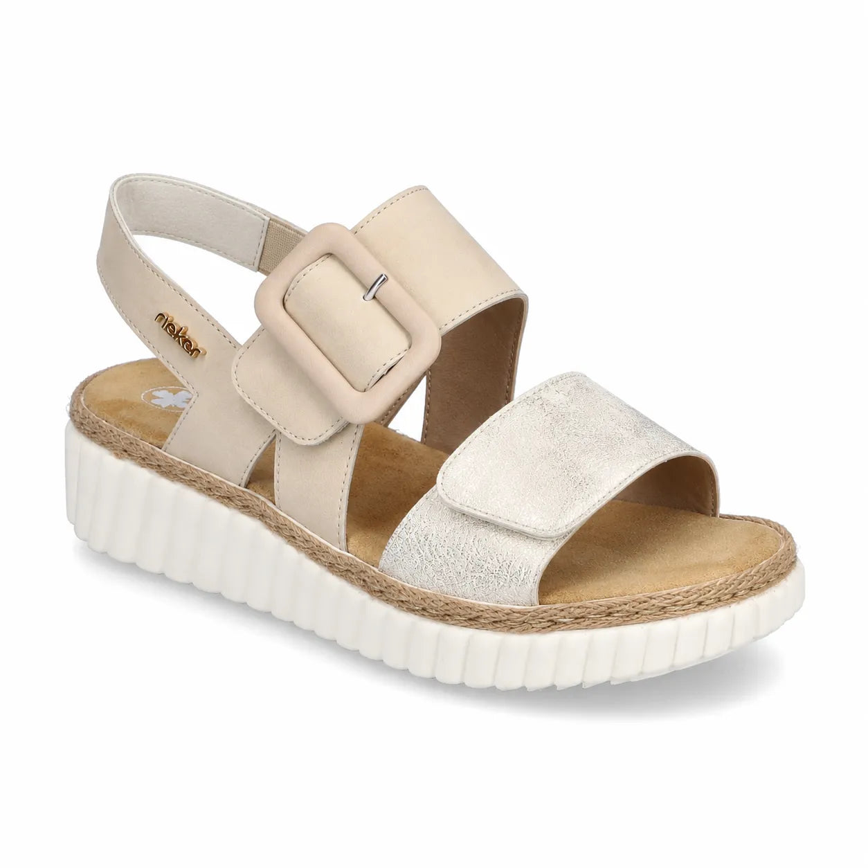 Rieker women wedge sandals beige multi synthetic extra wide fit 69260-60 main product view