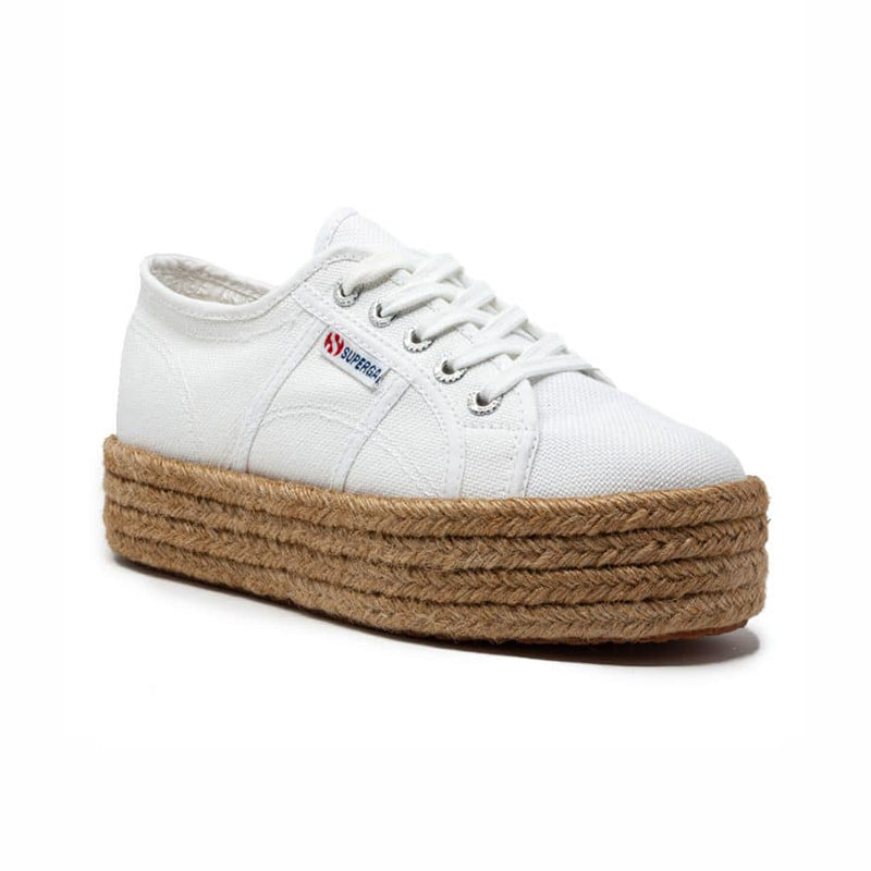 Superga 2790 women's white lace-up sneakers with tan rope platform sole