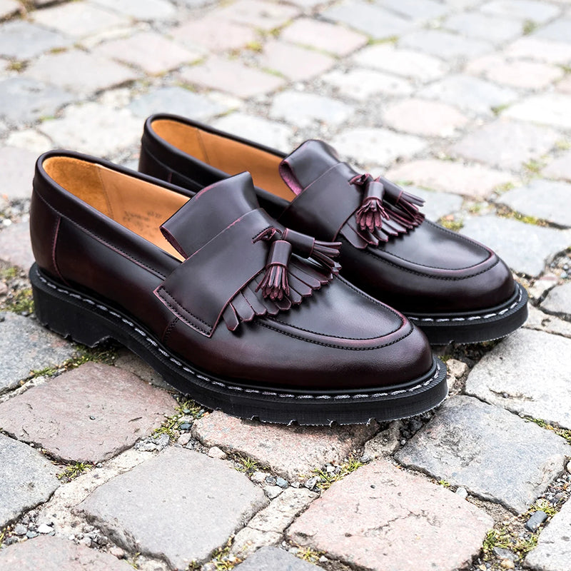 Solovair Women's Loafers Burgundy Rub Off Hi-Shine Casual Fashion Shoes S01022