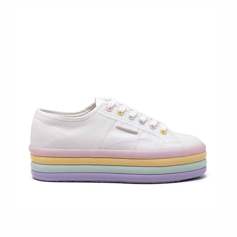 Superga 2790 white canvas low-top sneaker with lace-up and pastel rubber sole