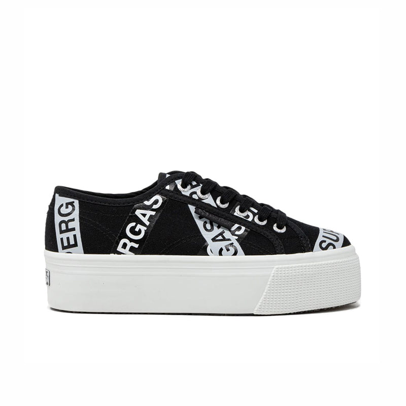 Black canvas low-top sneakers with lace-up front and RG A side lettering tape detail