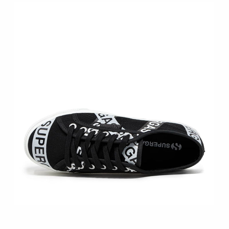 Black canvas low-top sneakers with lace-up front, showing interior and side tape