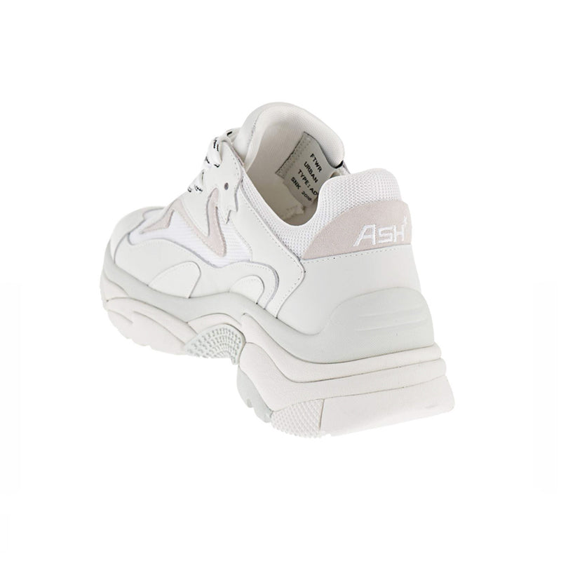 Women’s white leather sneakers with lace-up, rear heel Ash logo and chunky sole