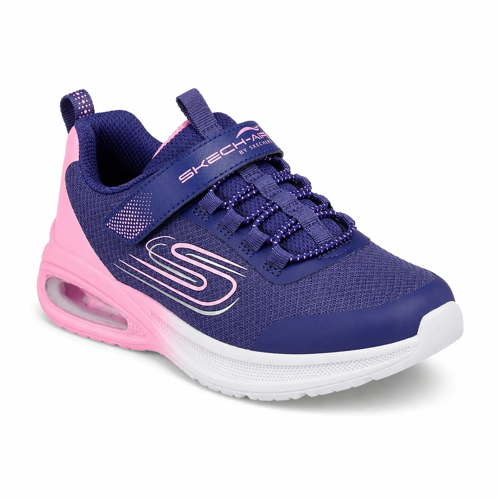 Girls' sneakers in dark navy with pink trim, hook-and-loop strap, air-cushion sole