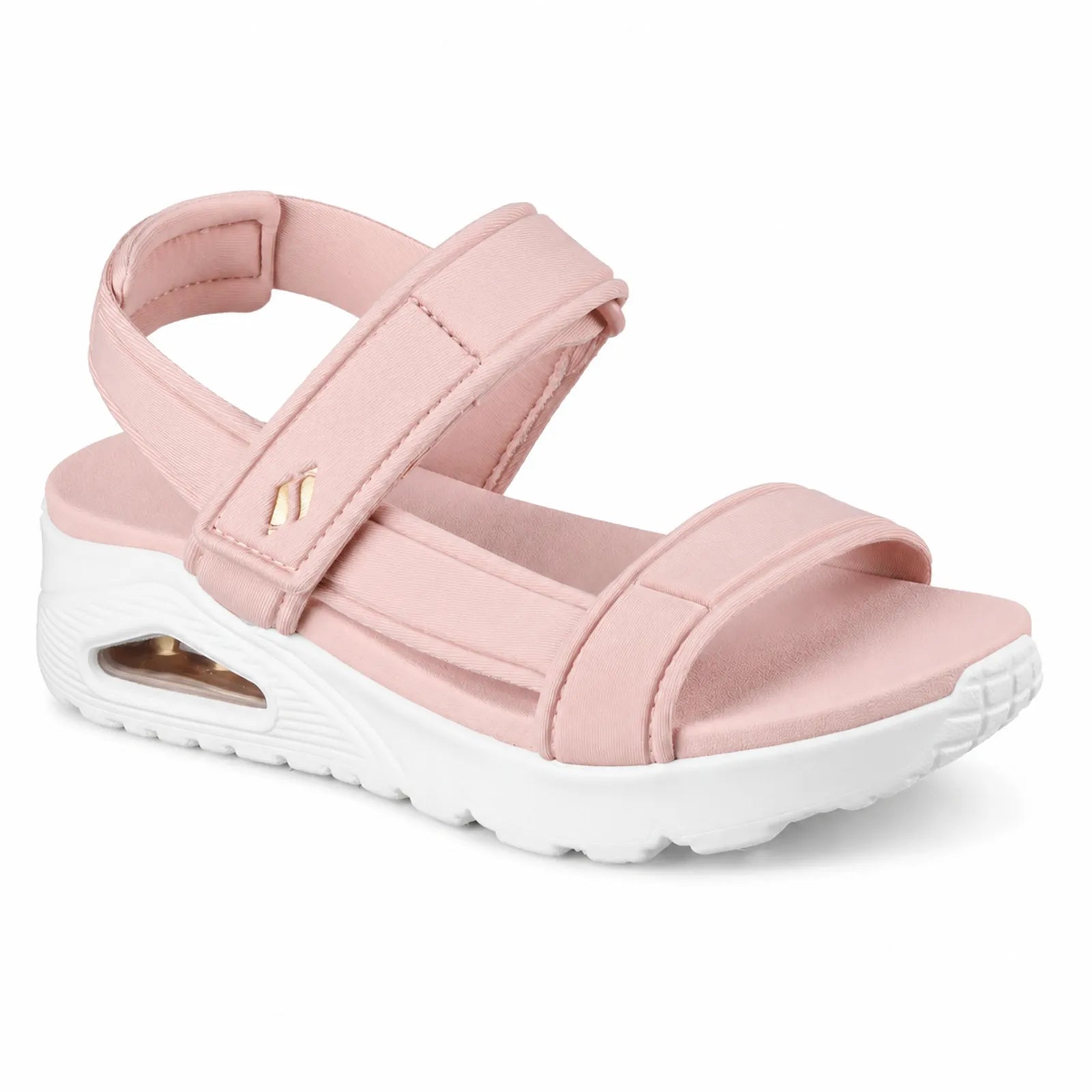 Pink sport sandals with double hook-and-loop straps and cushioned white sole
