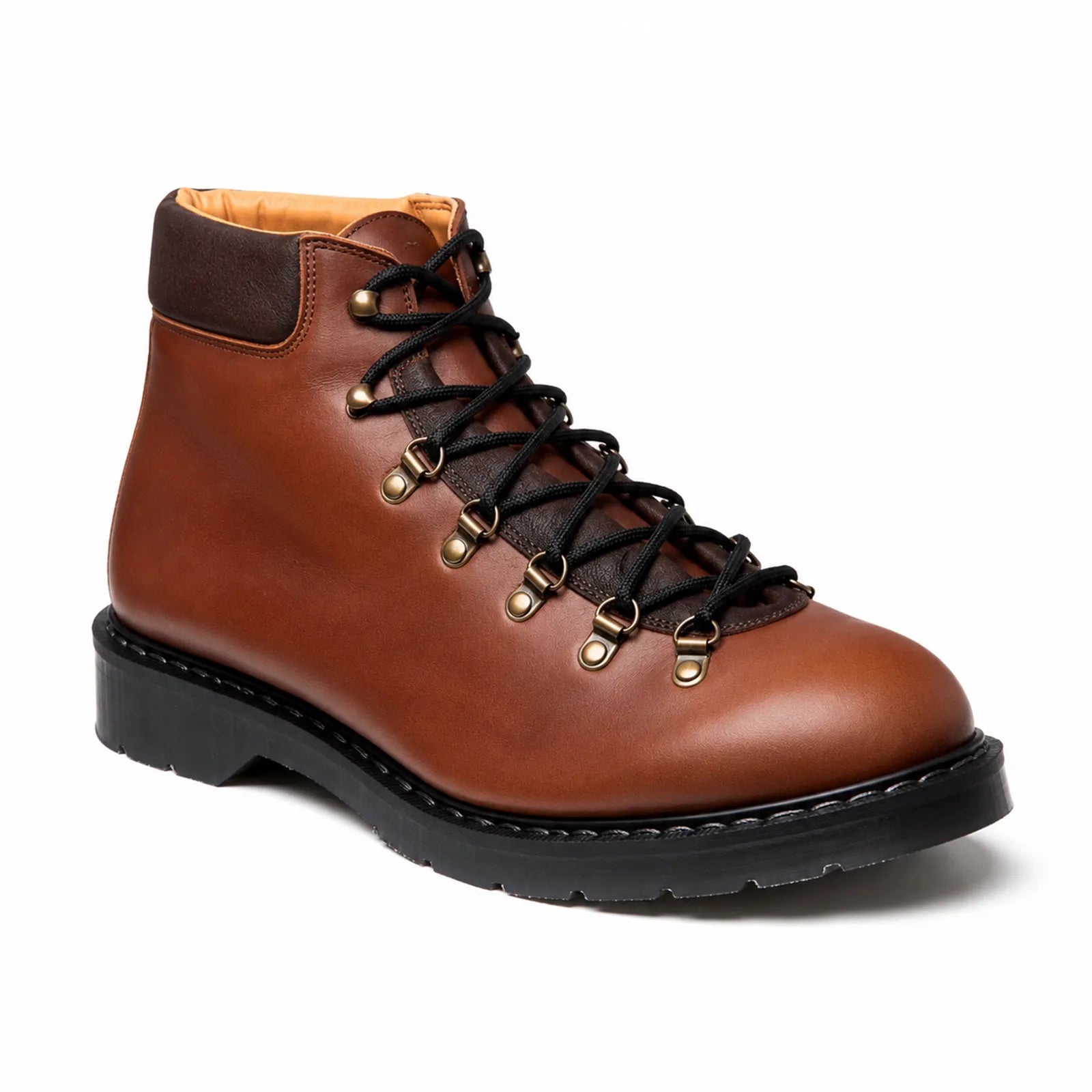 Solovair Urban Hiker 7-eye boots in brown with black laces and metal eyelets, side view