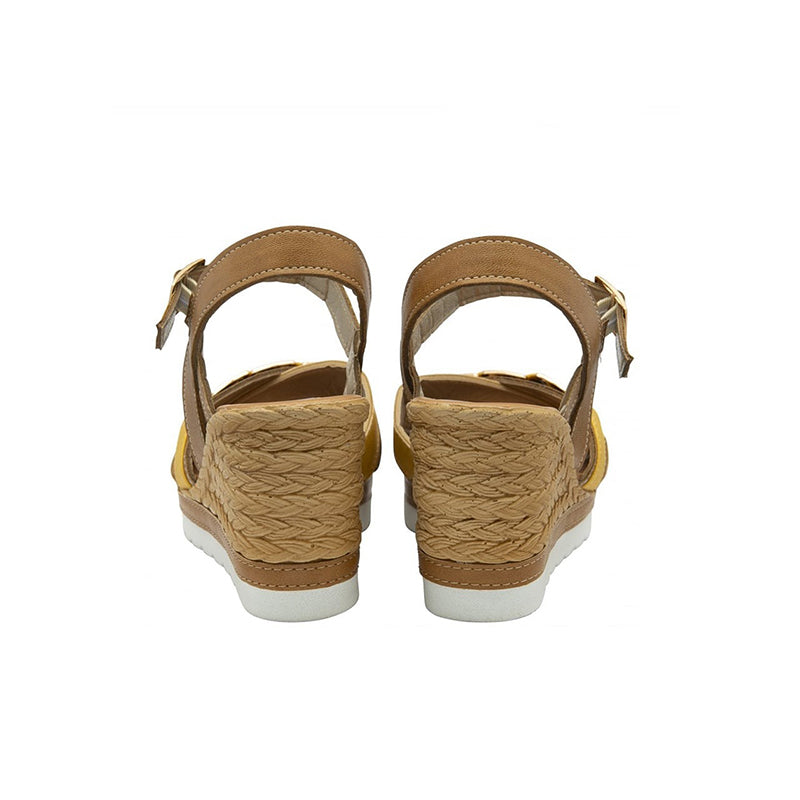 Womens tan slingback wedge sandals with ankle strap and espadrille wedge