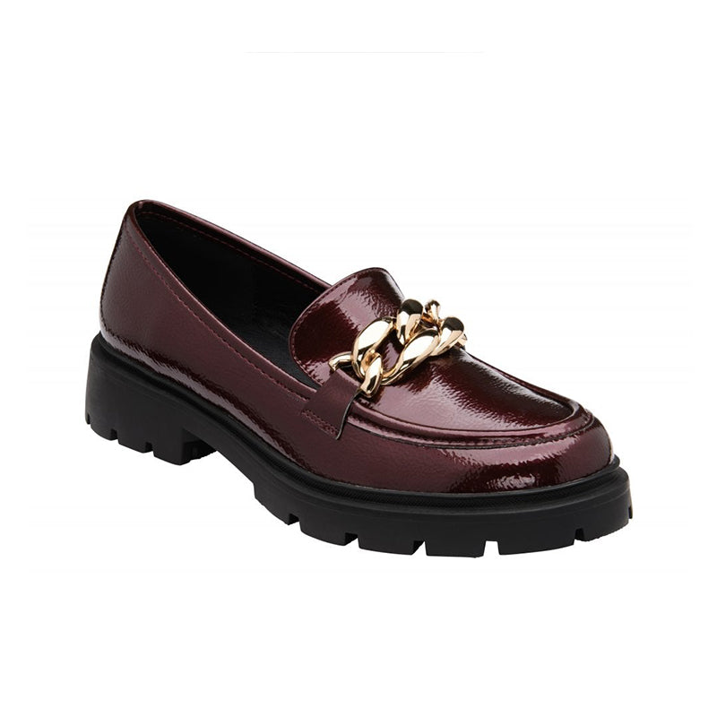 Bordo patent slip-on loafer with gold chain detail and chunky lug sole