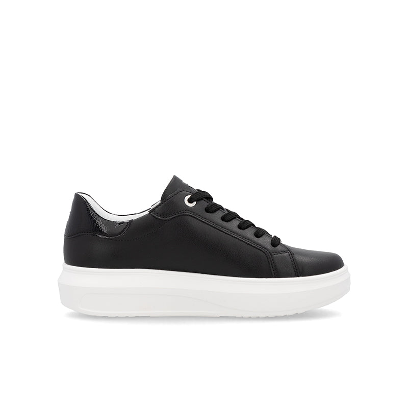 Black leather lace-up sneaker with white sole