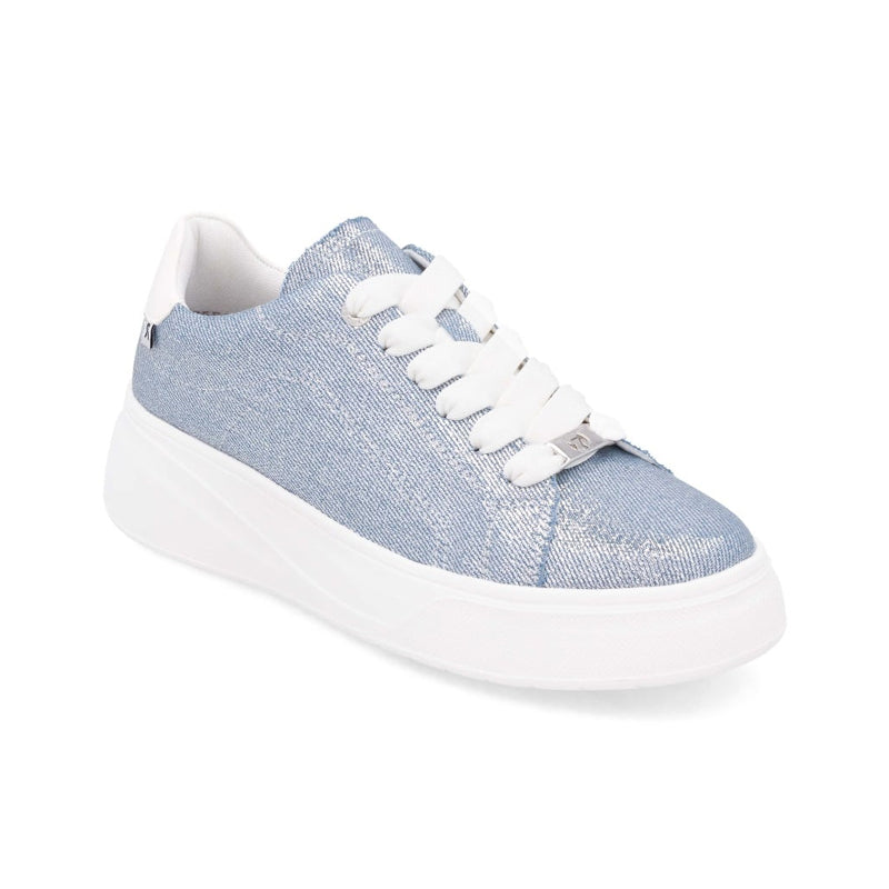 Rieker blue lace-up casual sneakers with white platform sole