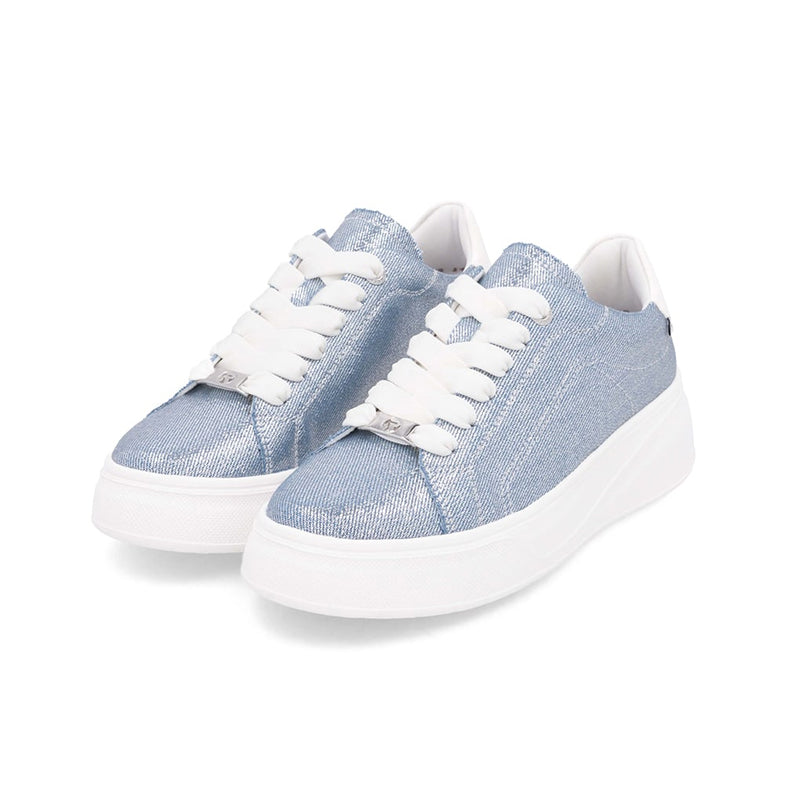 Rieker blue lace-up platform trainers, two-shoe front view