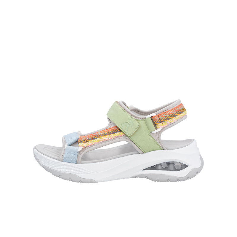 Womens multicolour hook-and-loop sandals, green and light blue straps on white platform sole