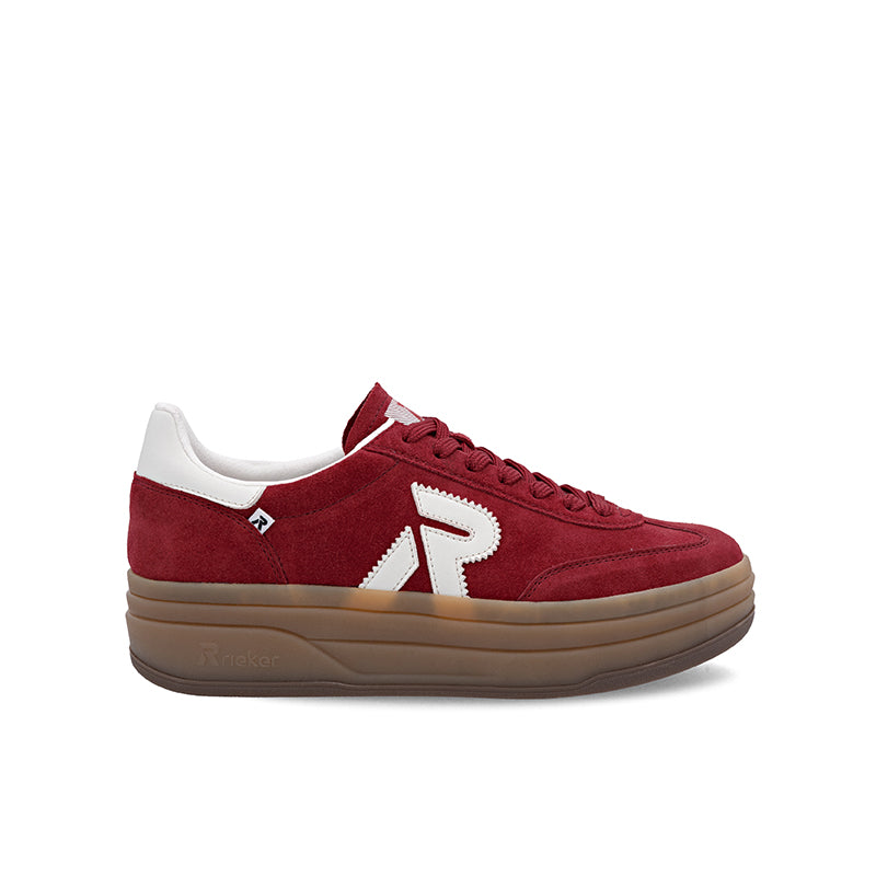Rieker Women's Trainers Red Leather Sport Casual Sneakers W3700