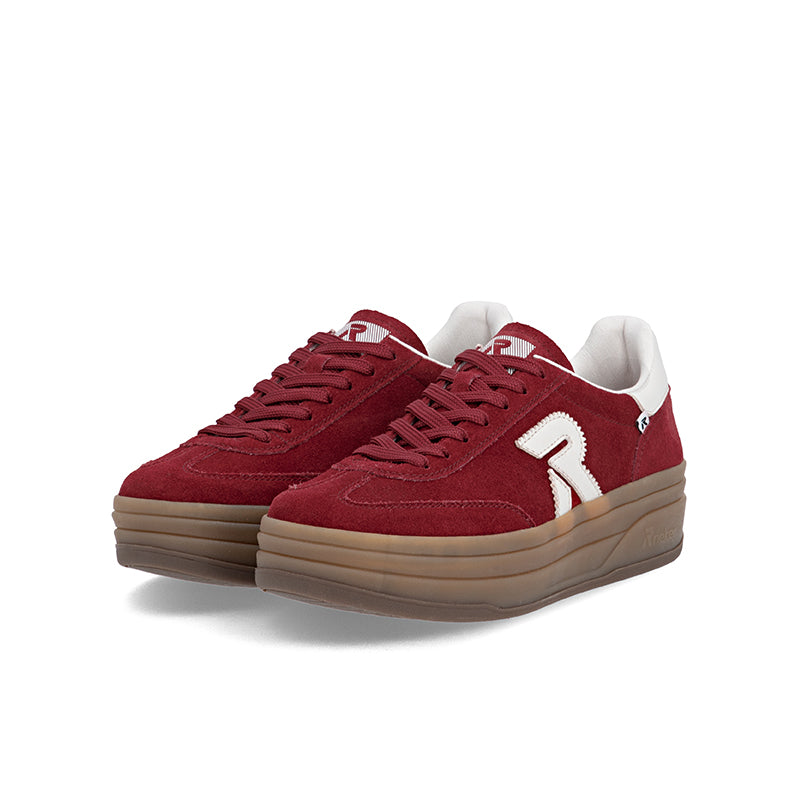 Rieker Women's Trainers Red Leather Sport Casual Sneakers W3700