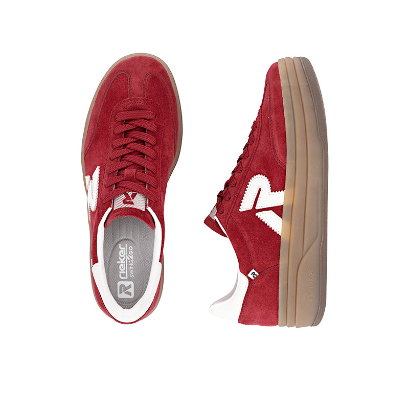 Rieker Women's Trainers Red Leather Sport Casual Sneakers W3700