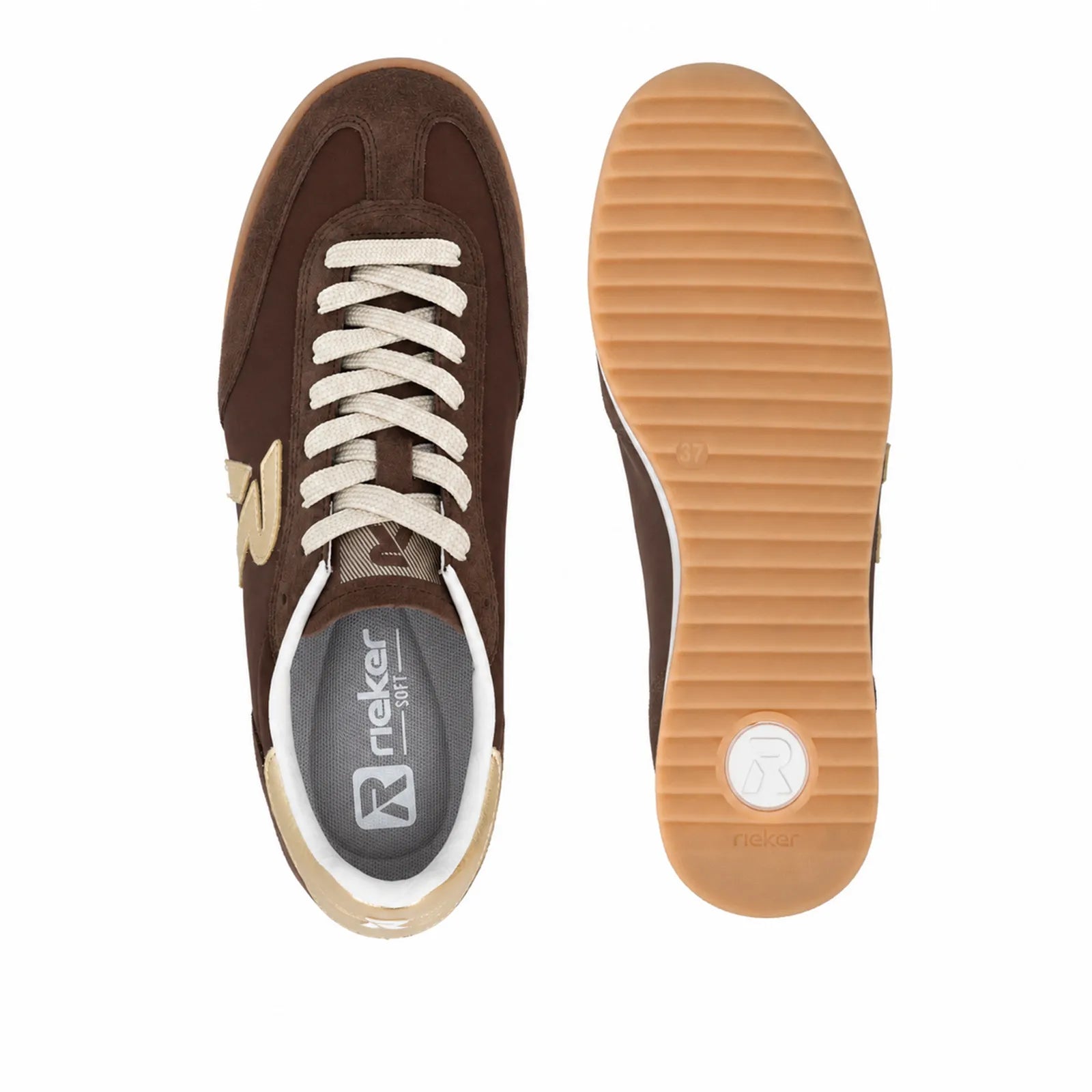 Side angle view of Rieker KINGSTON W4000 women's Brown retro trainers