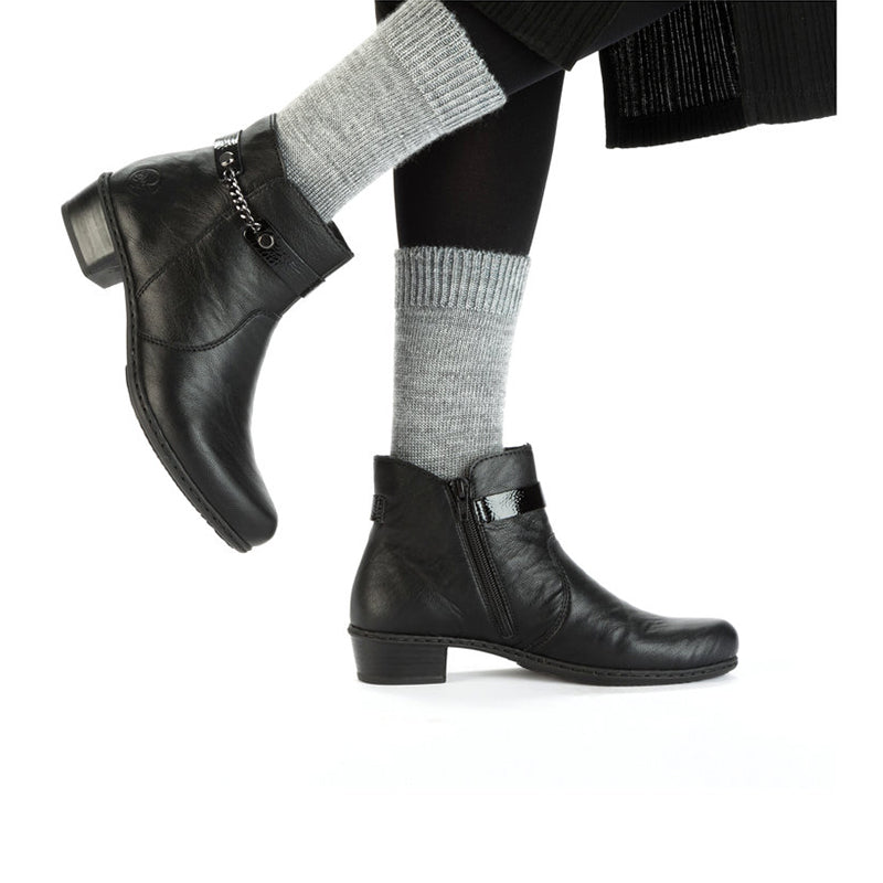 Rieker Women's Boots Black Leather Fashion Casual Ankle Boots Y0783