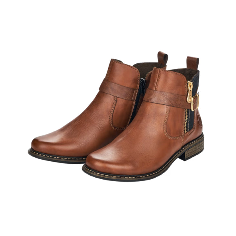 Rieker Women's Boots Fashion Black Leather Zip Ankle Shoes Z4959