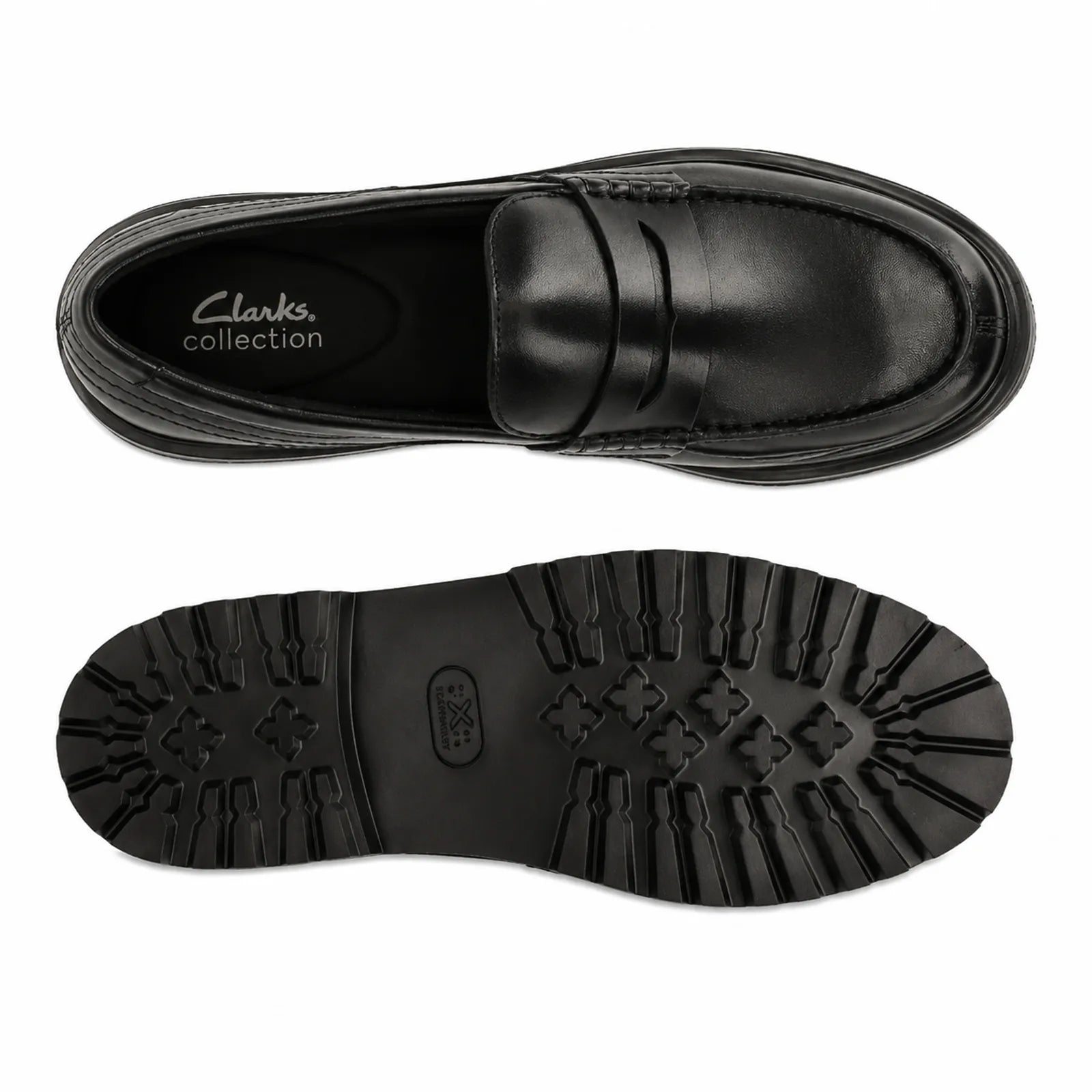 Side view of Clarks Berwick Lo men's black leather loafers with elegant profile