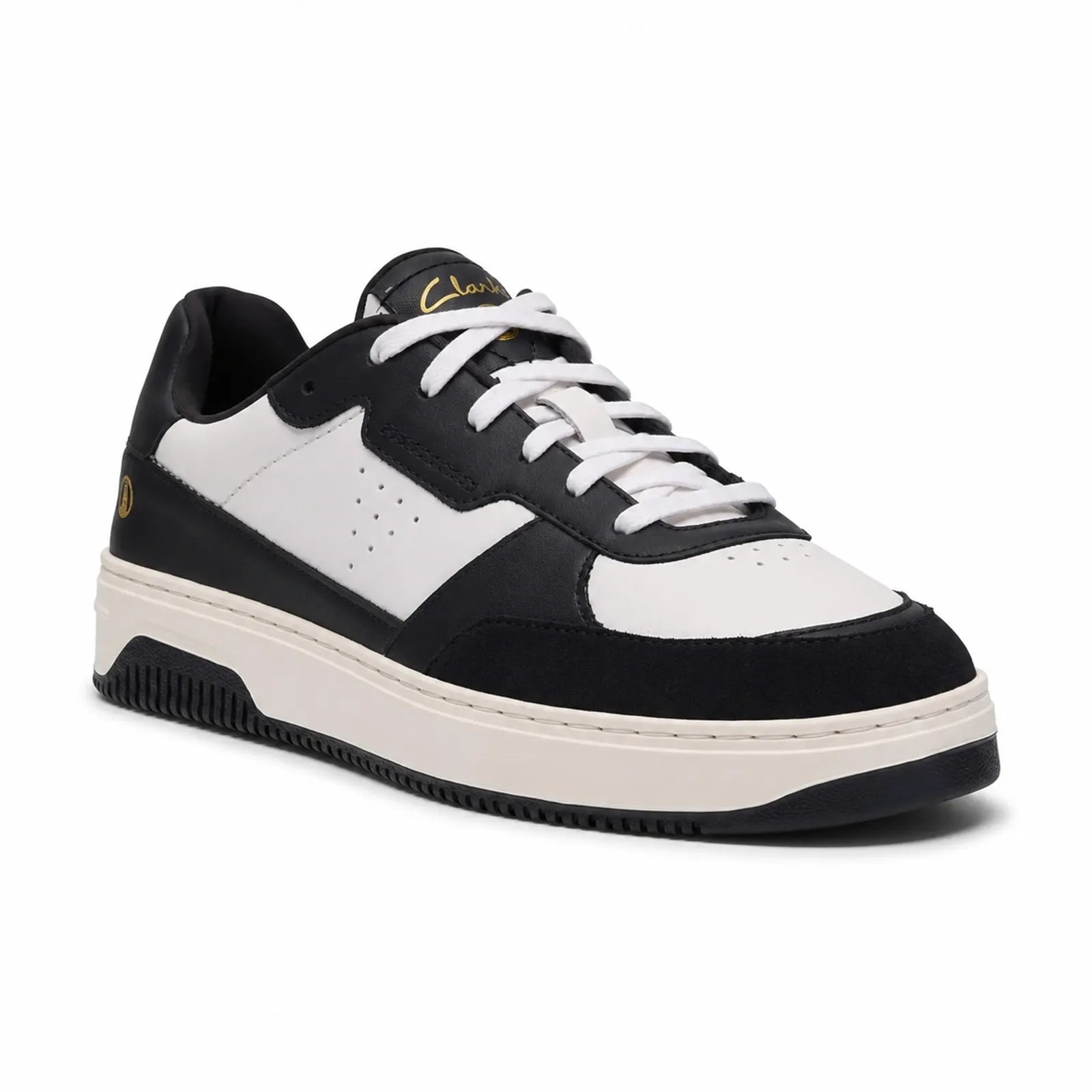 Clarks Bostock Lace men's navy leather sneakers with vintage basketball inspired design