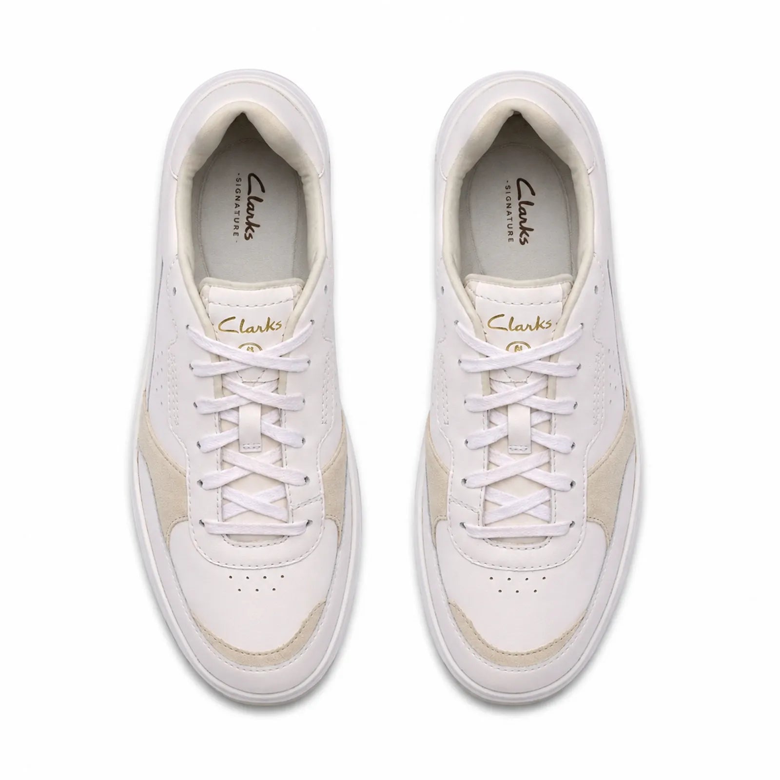Side view of Clarks Bostock Lace men's white leather sneakers with durable EXTRALIGHT sole