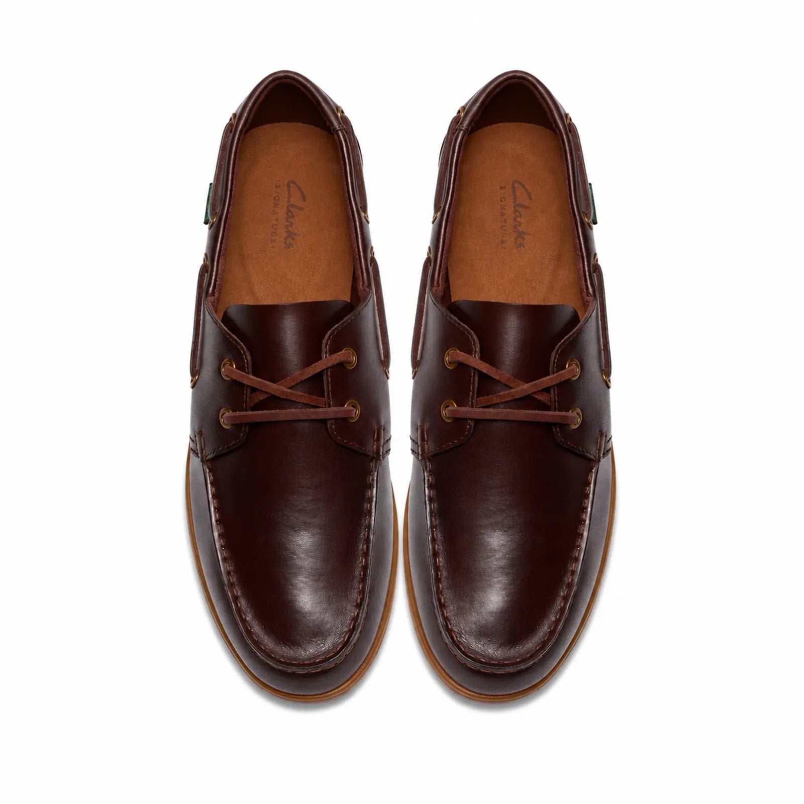 Side view of Clarks Charmouth Lace women's brown leather loafers with flexible rubber sole