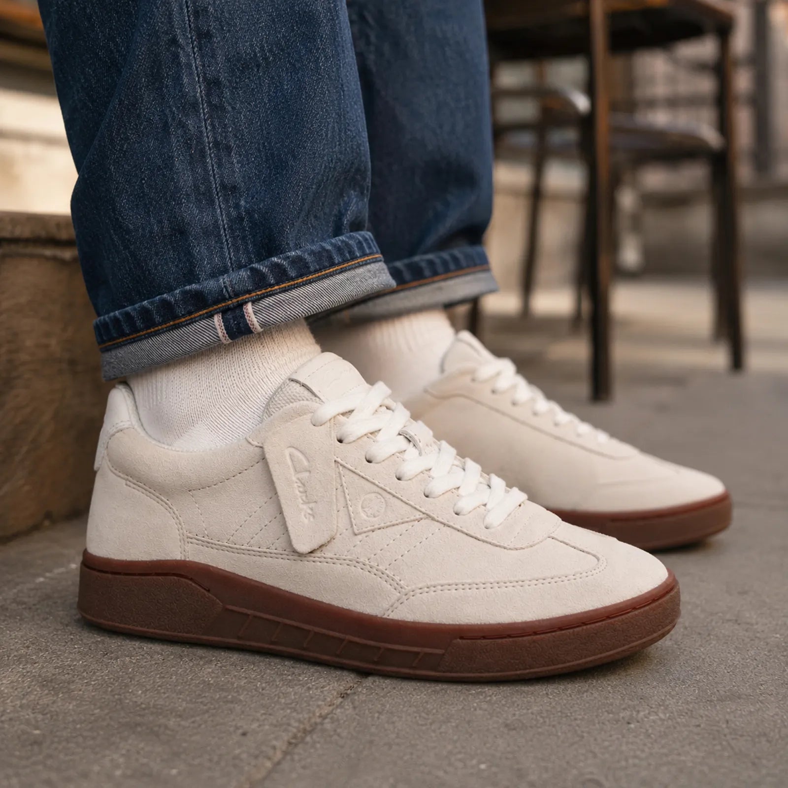 Clarks CraftRally Ace men's trainers with contrasting natural rubber sole