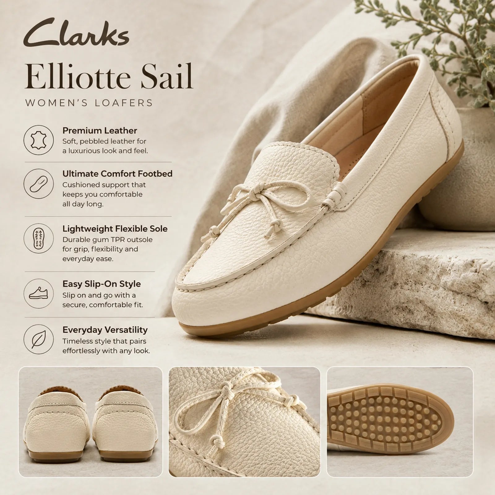 Clarks Elliotte Sail loafers featuring Ultimate Comfort foam footbed for cushioned support