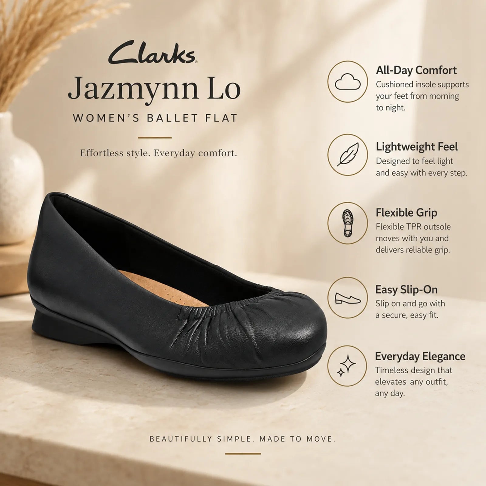 Clarks Jazmynn Lo ballet flats featuring Ultimate Comfort foam footbed and flexible sole
