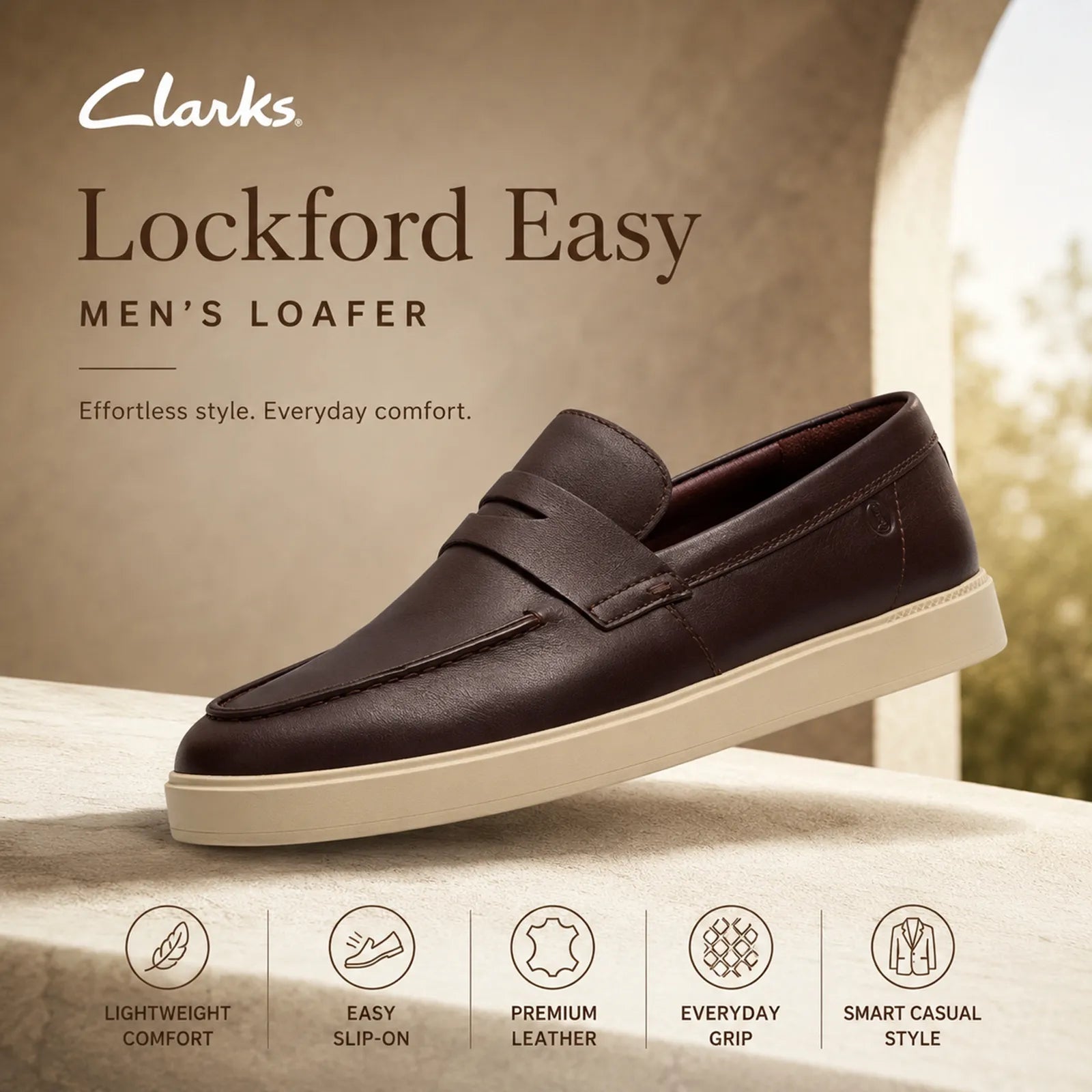 Clarks Lockford Easy loafers featuring Contour Cushion footbed for supportive comfort