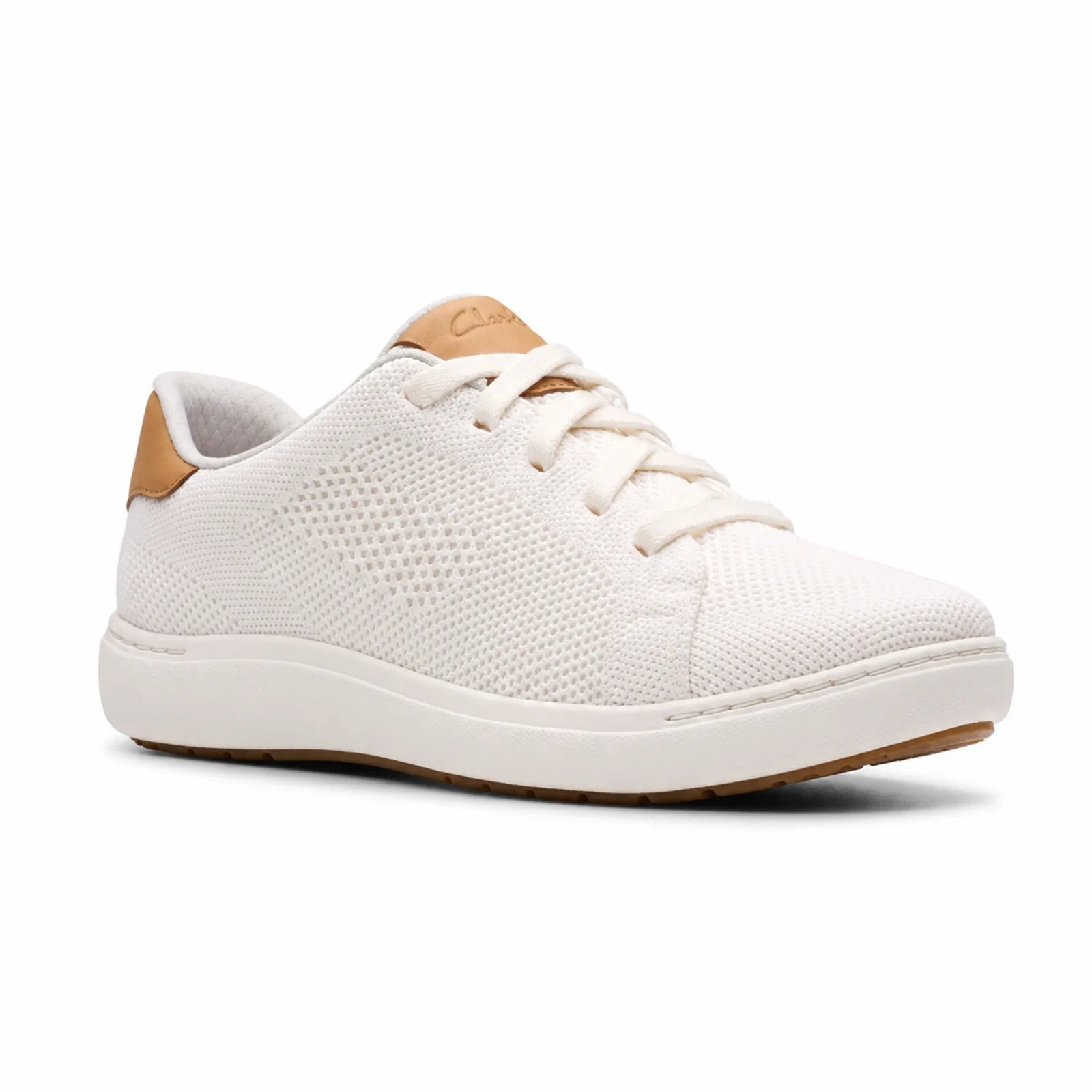 Clarks Nalle Walk women's white knit sneakers with breathable lightweight walking design