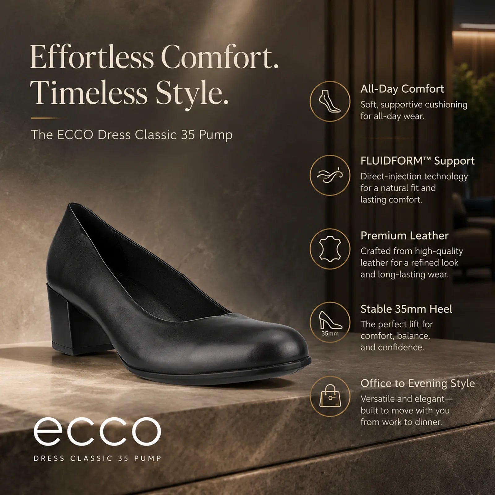 ECCO Dress Classic 35 pumps featuring FLUIDFORMåä? comfort technology and 35mm heel