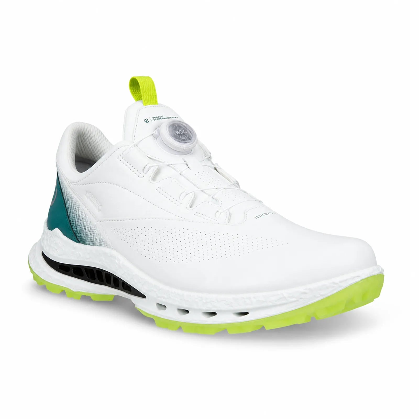 ECCO Golf Biom C5 men's White/Bay Green leather golf shoes with GORE-TEX waterproof protection