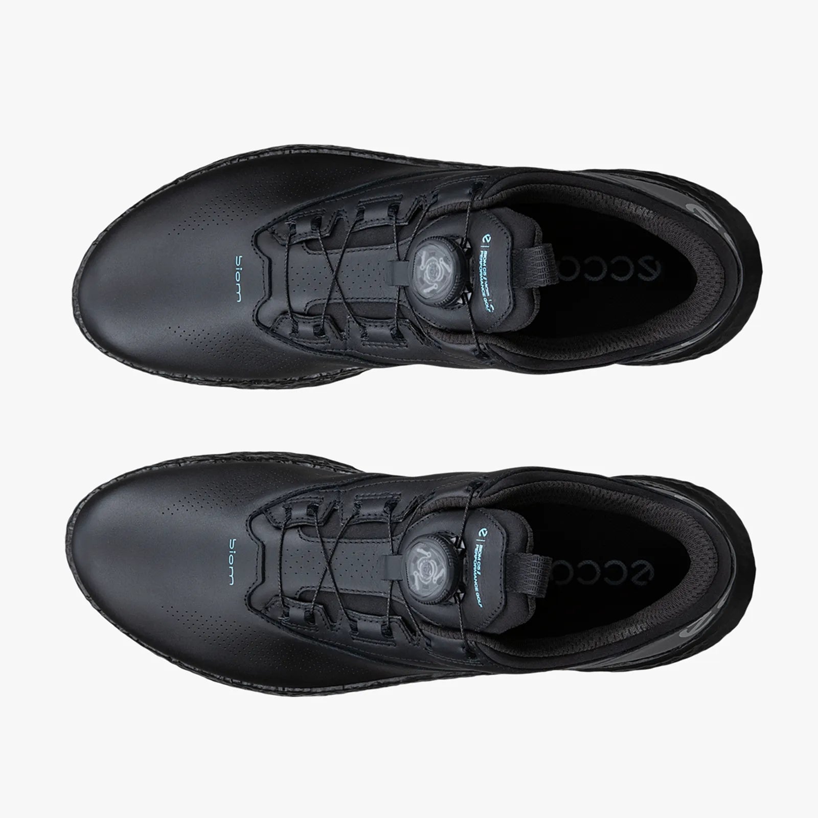 Side view of ECCO Golf Biom C5 men's black leather golf shoes with durable outsole