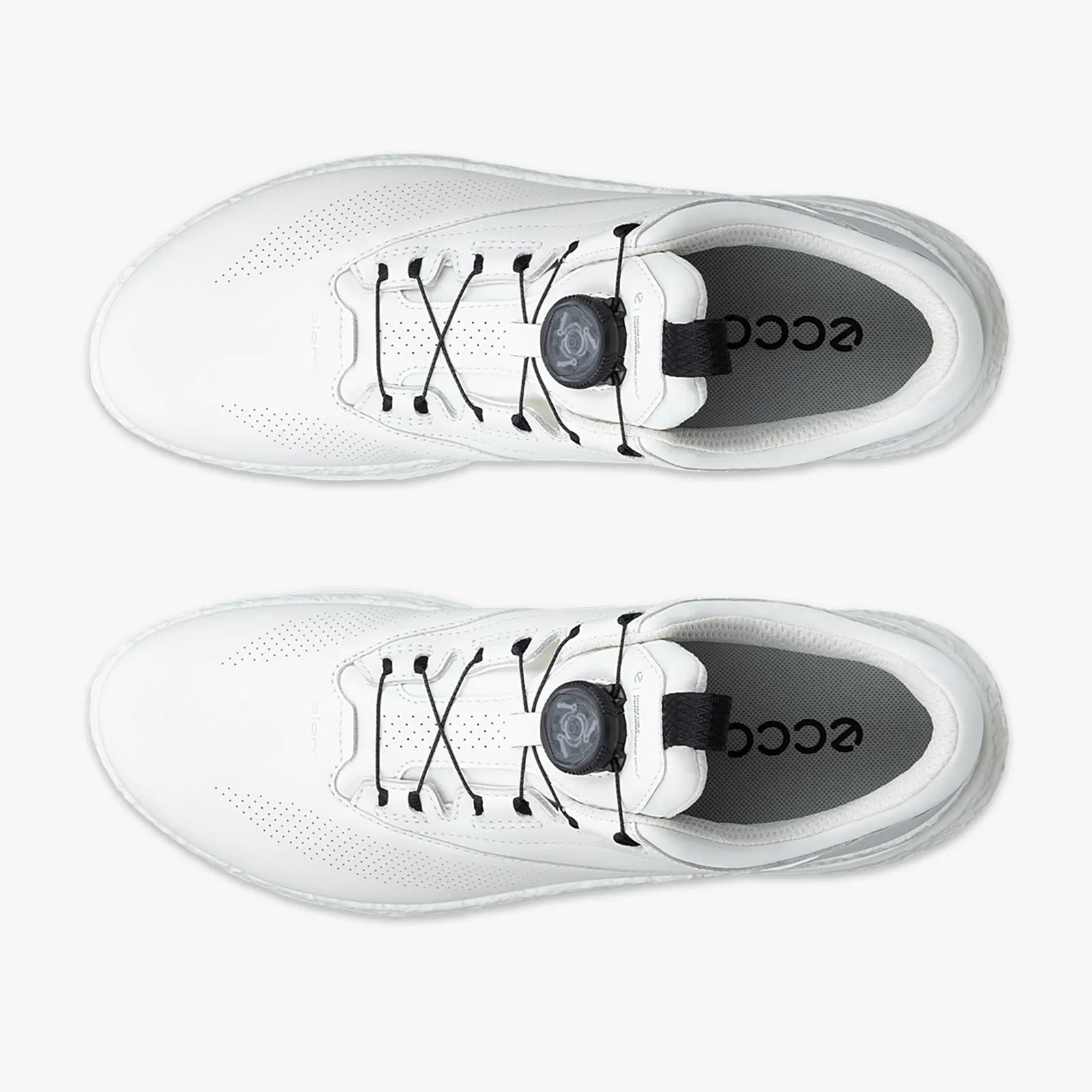Side view of ECCO Golf Biom C5 men's white leather golf shoes with durable traction outsole