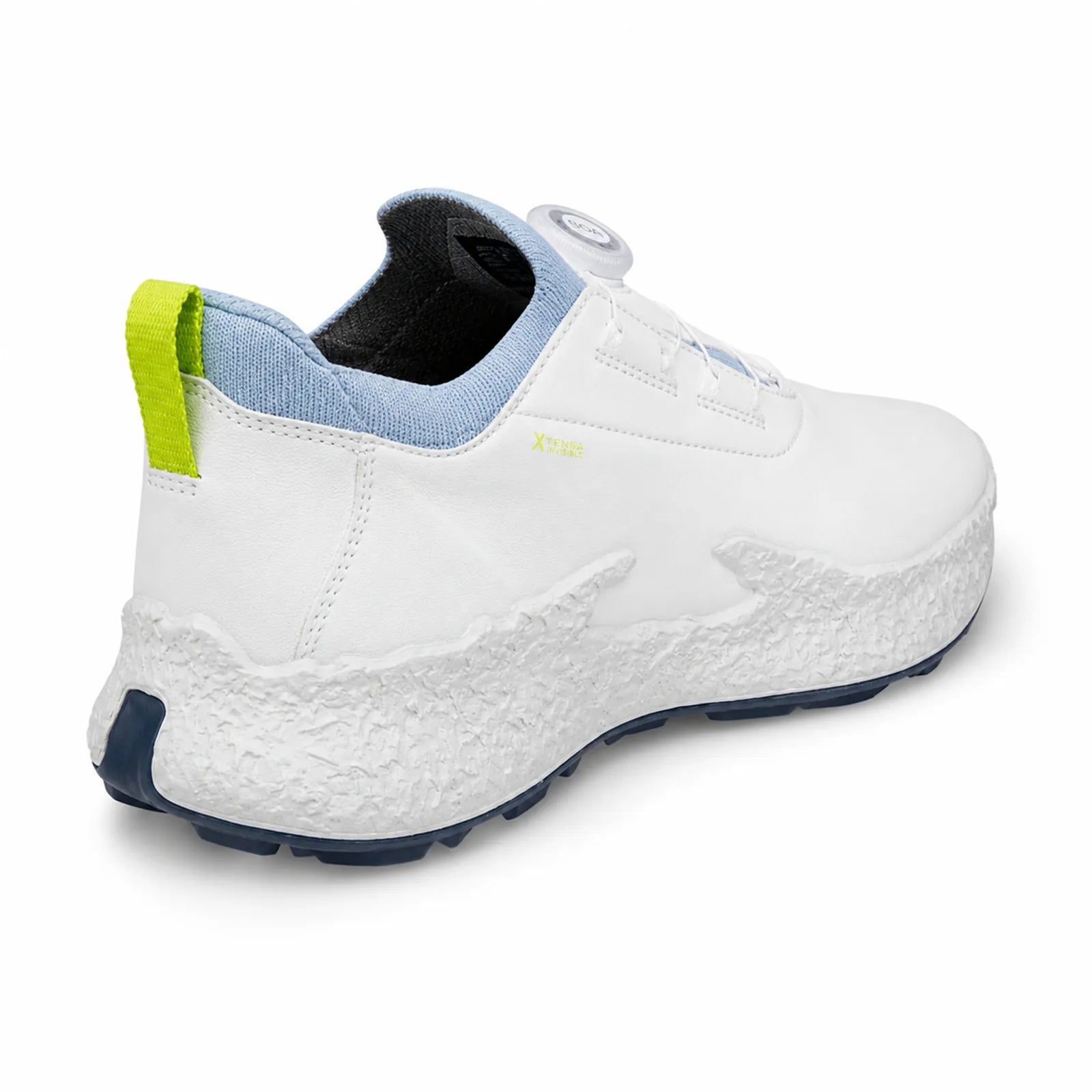 Side view of ECCO M Golf BIOM H5 BOA white golf shoes with traction outsole