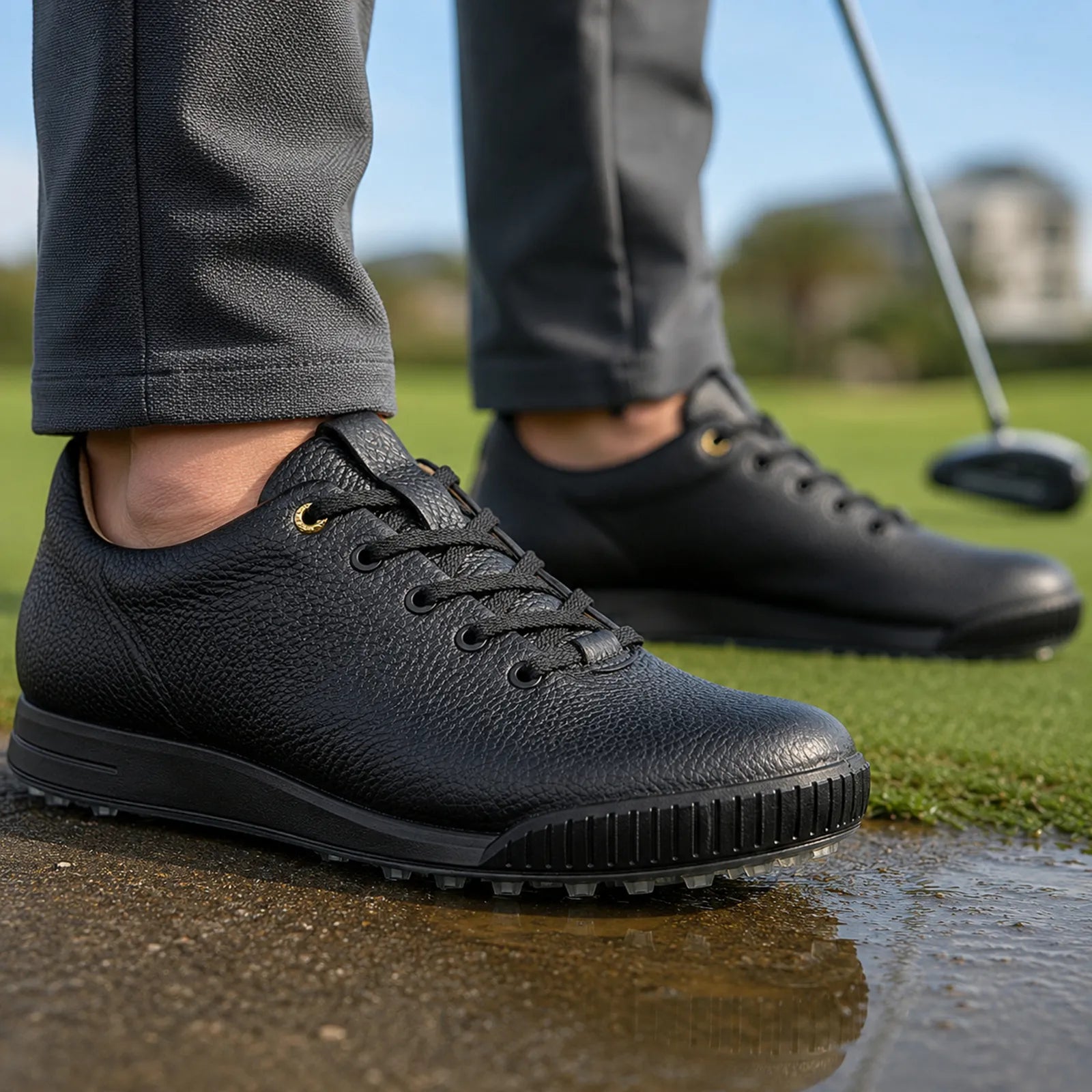 ECCO Golf Street Retro Hybrid black golf shoes worn for comfortable walking