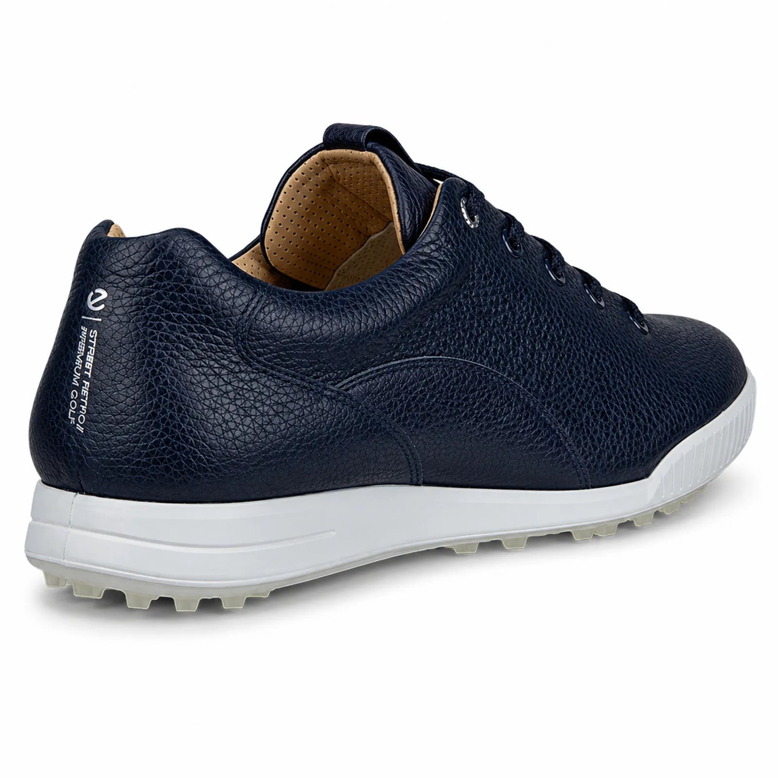 Side view of ECCO Golf Street Retro Hybrid marine leather golf shoes