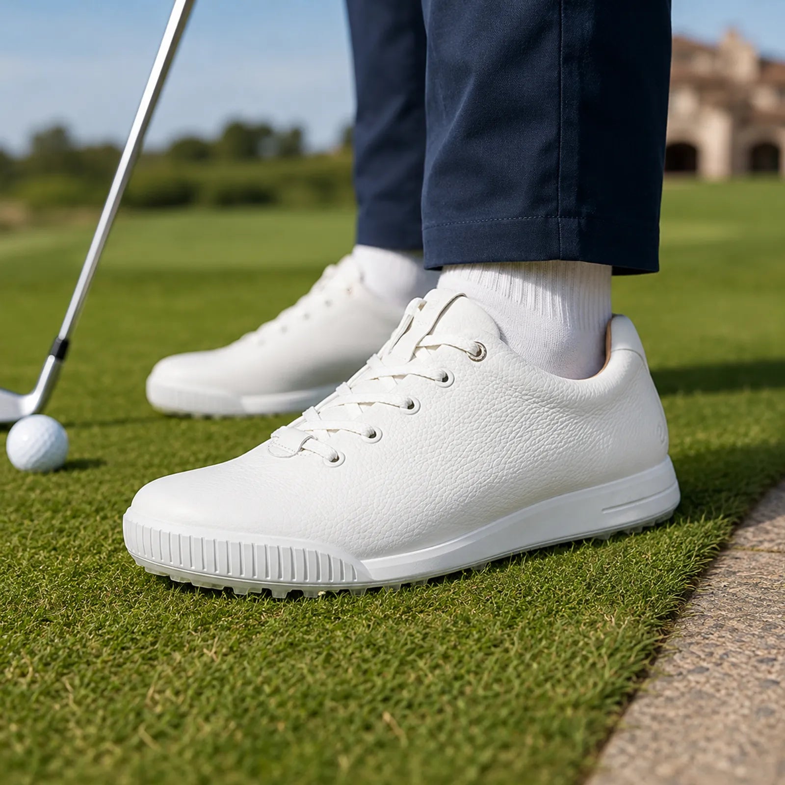 ECCO Golf Street Retro Hybrid white golf shoes worn for comfortable walking