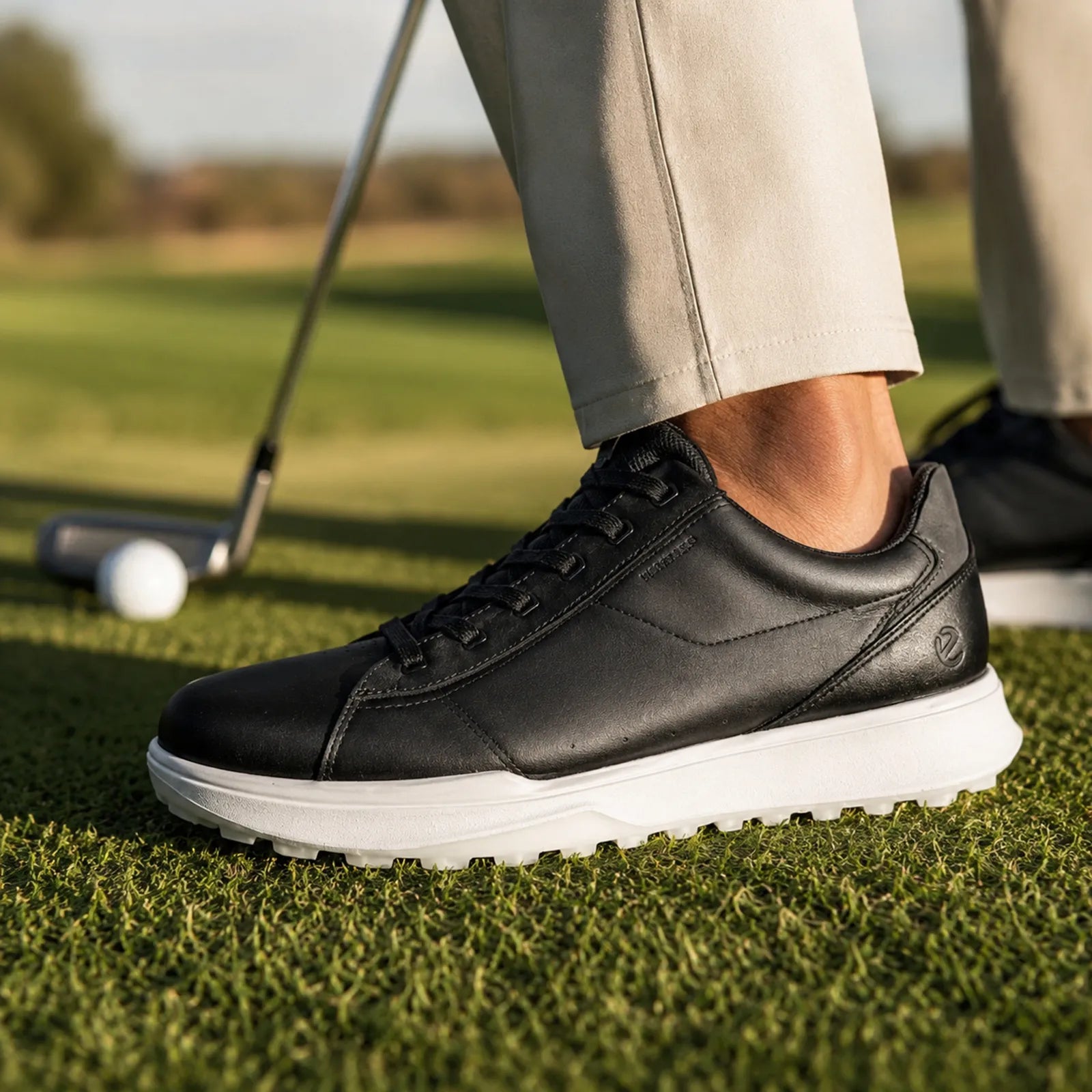 ECCO Golf Street Vibe black golf shoes worn for comfortable walking