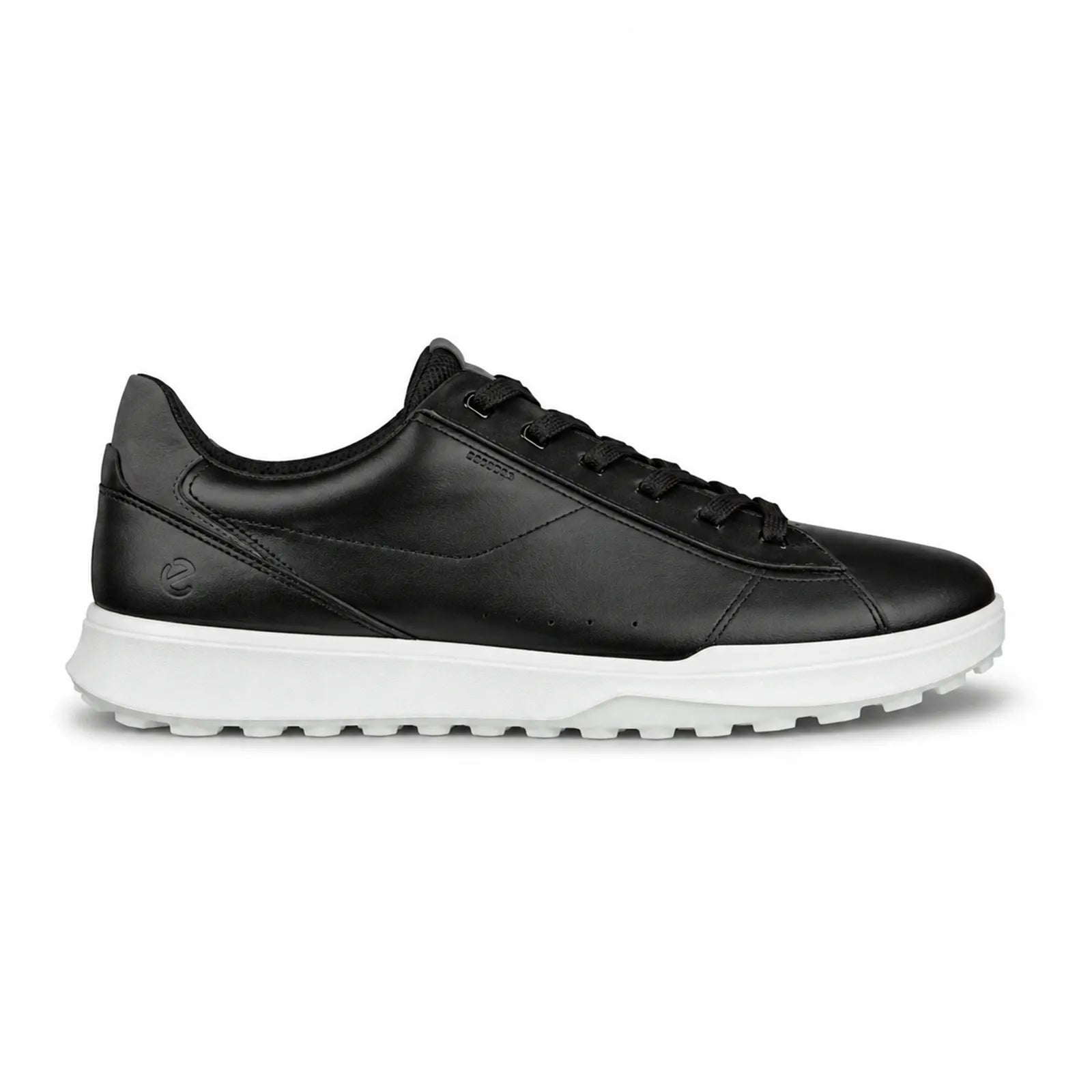 Side view of ECCO Golf Street Vibe black leather waterproof golf shoes
