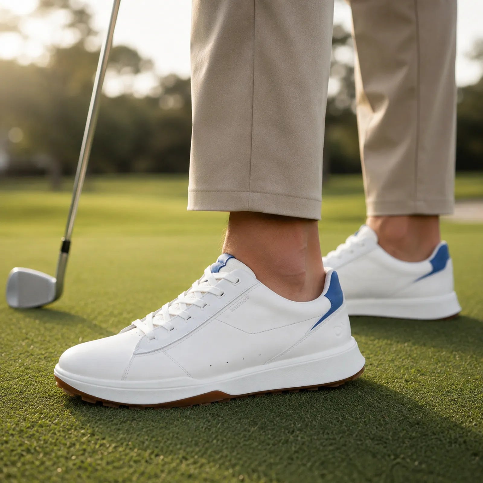 ECCO Golf Street Vibe white golf shoes worn for comfortable walking