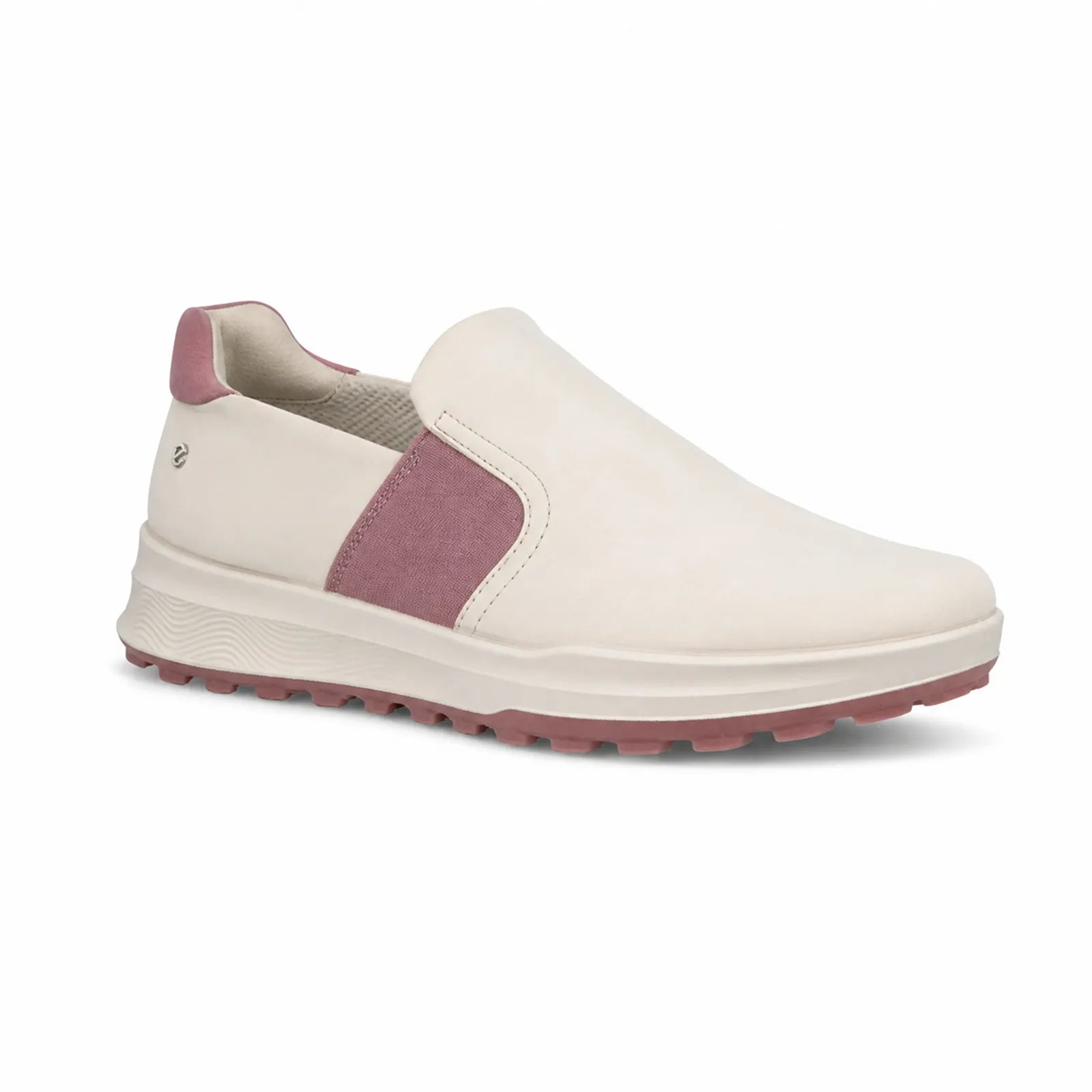 ECCO Golf Street Vibe women's beige leather slip on golf shoes with waterproof design