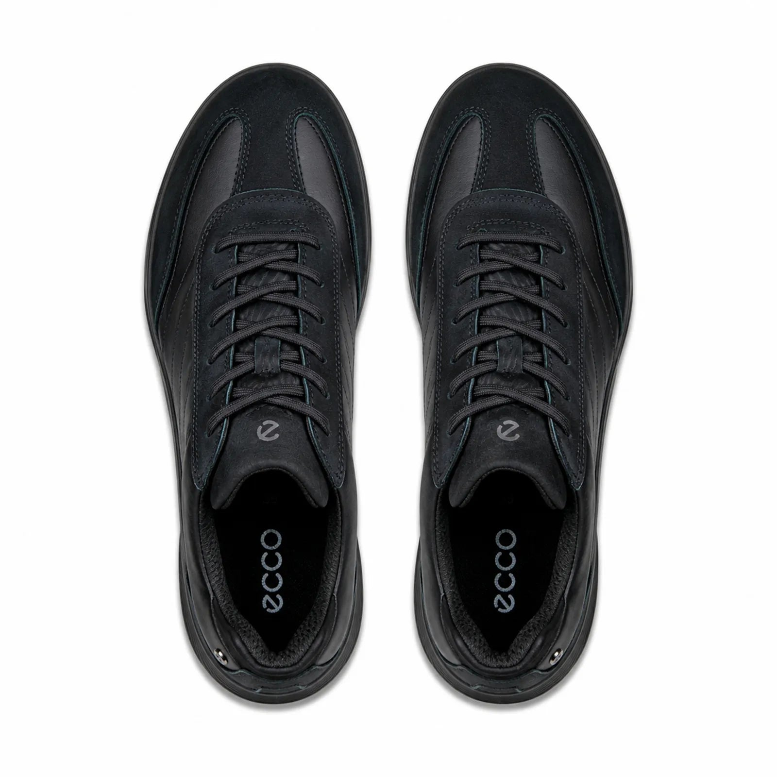 Side view of ECCO Golf Street Vibe women's black leather golf shoes with traction outsole