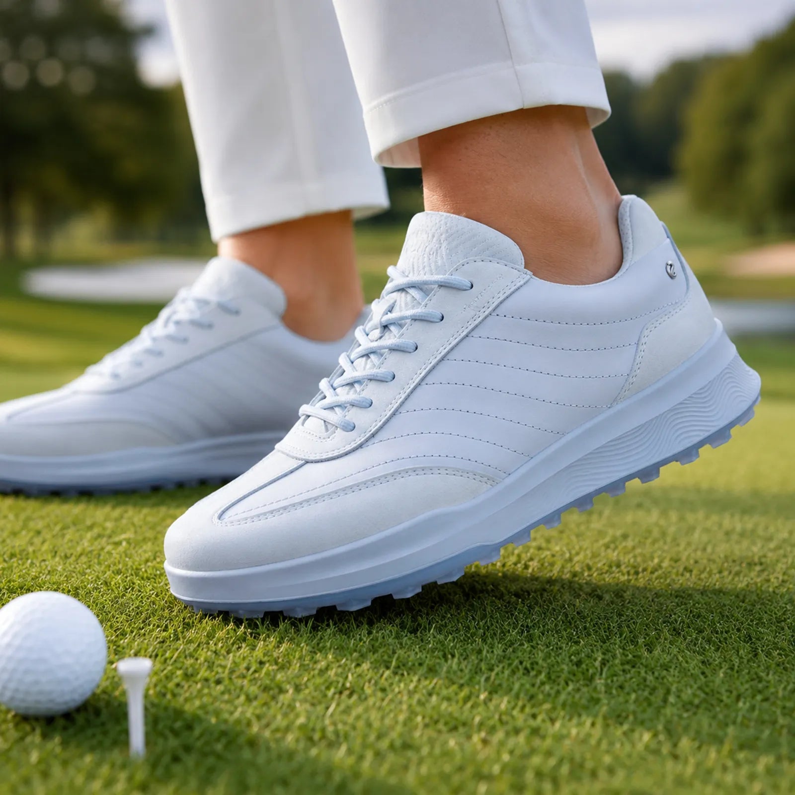 ECCO Golf Street Vibe blue golf shoes shown on foot for comfortable walking and golf performance
