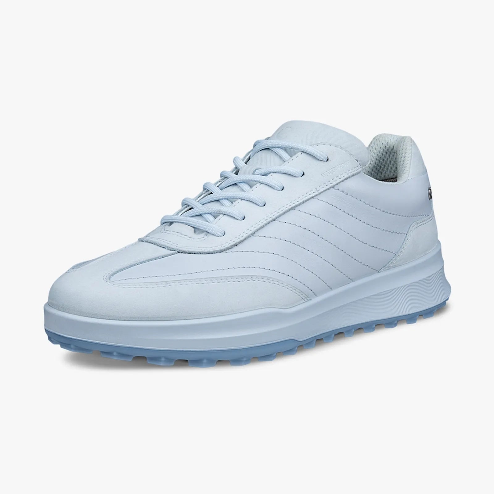 Side view of ECCO Golf Street Vibe women's blue leather golf shoes with durable traction outsole