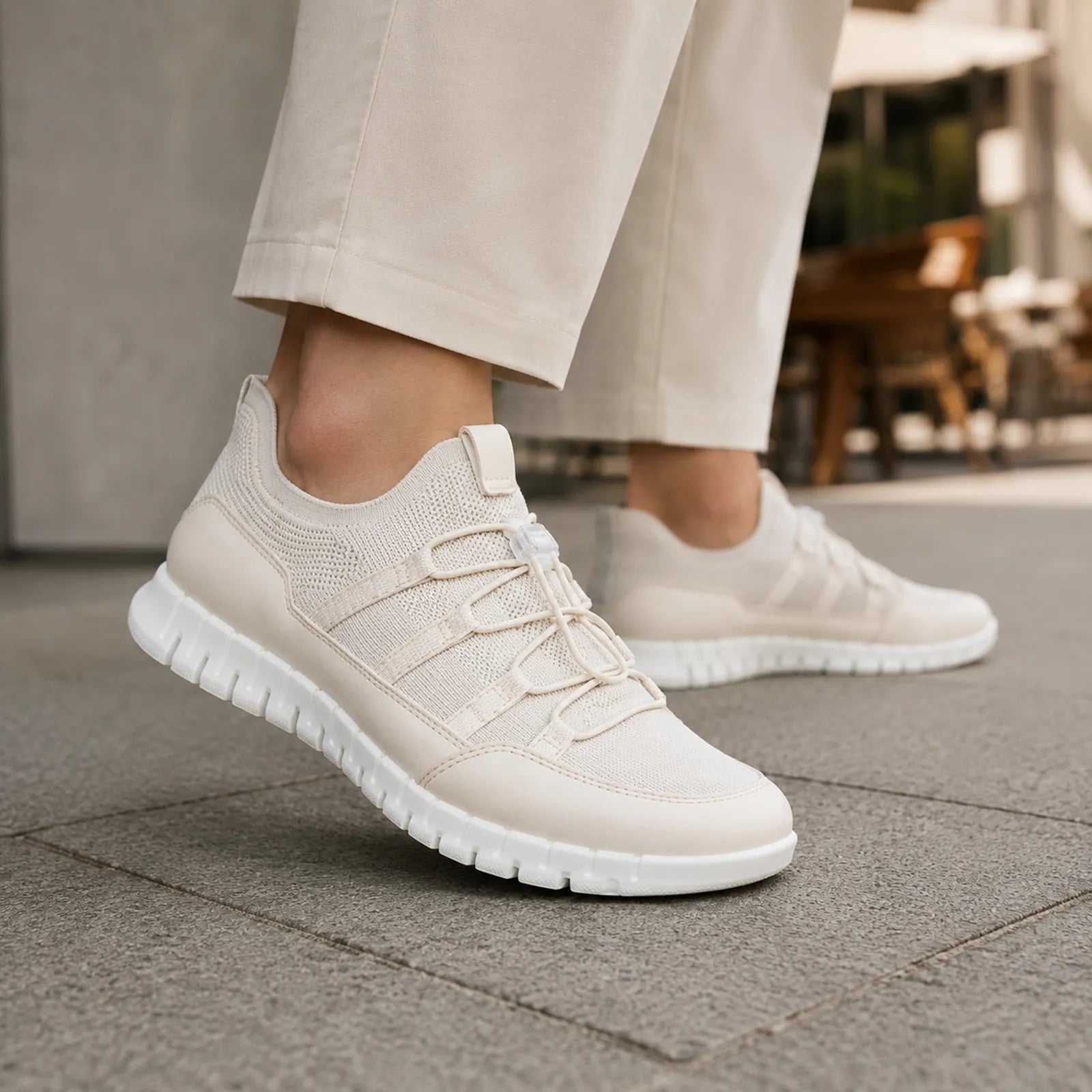 ECCO Gruuv Lite beige walking sneakers shown on foot for everyday comfort and style